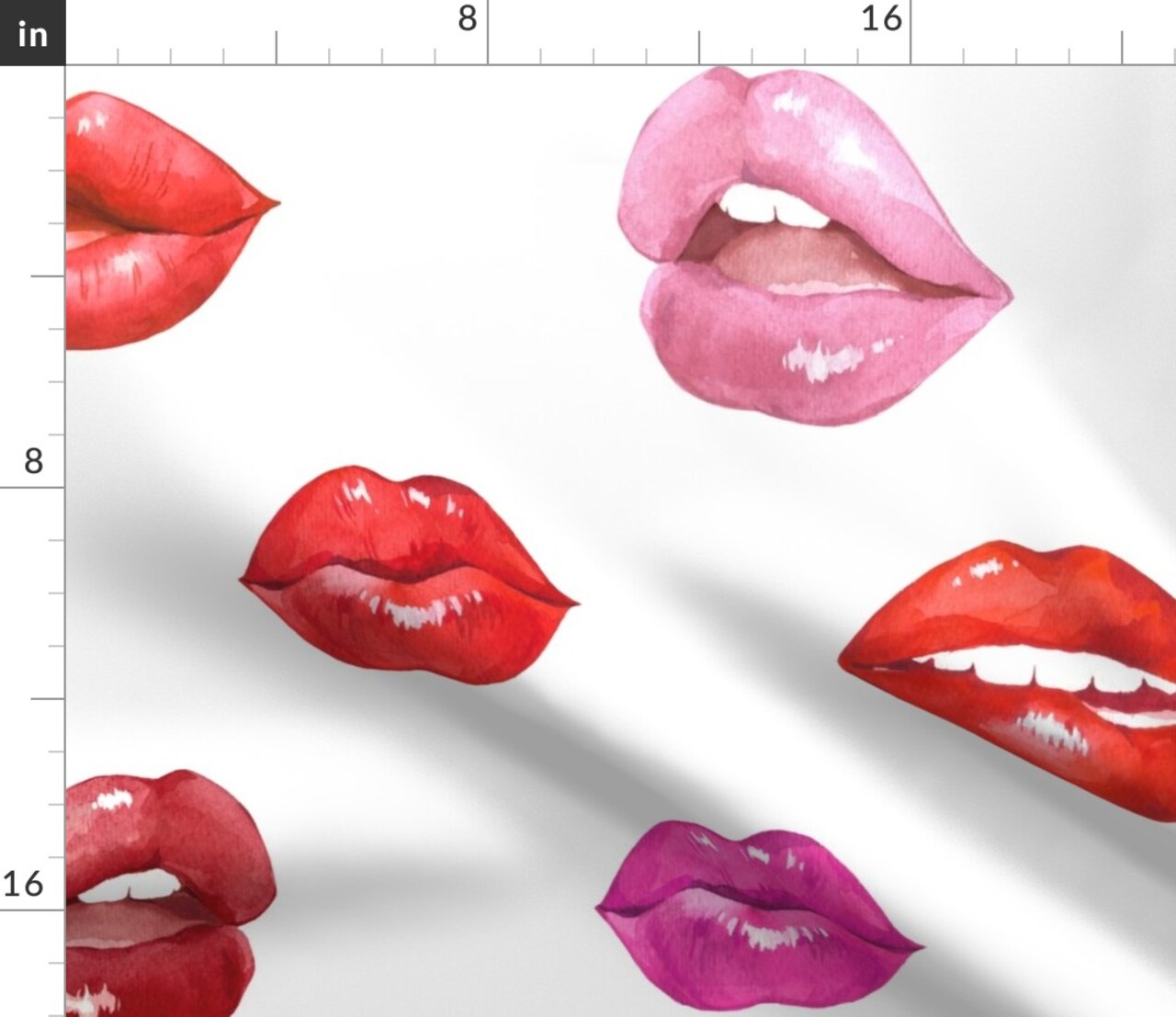 Red And Pink Lips Hot Pink Kisses Valentines Day Lipstick Smooch Red Lips Custom Printed Fabric by Spoonflower Various Fabrics by the Yard or Fat Quarter